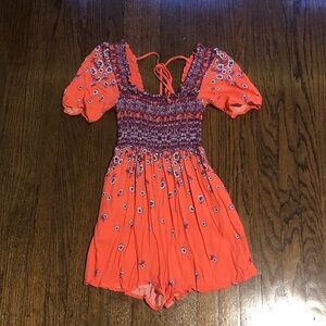 Free People Orange Floral Stretch Boho Bohemian Whimsical Flowy Romper